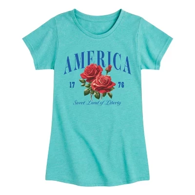 Футболка для девочек Instant Message American Roses, бирюзовая