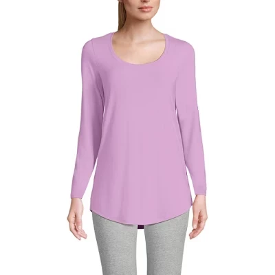 Women's Plus Size Long Sleeve Power Performance Scoop Neck Curved Hem Tunic Tee lilac