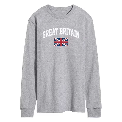 Мужская футболка с длинным рукавом и рисунком флага Великобритании athletic heather