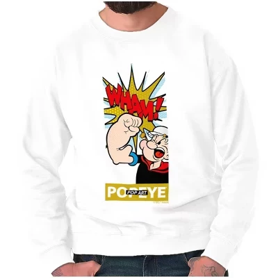 Толстовка с рисунком из комиксов Popeye Punch Wham для мужчин или женщин лицензионного белого цвета