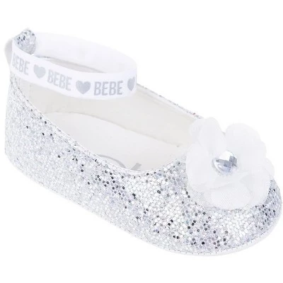 обувь для девочек bebe - Детские балетки с блестками и стразами - Балетки для младенцев серебристого цвета