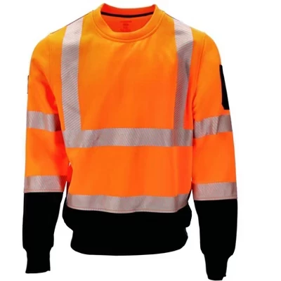 Спортивная одежда HiVis Толстовка с круглым вырезом и светоотражающей лентой - защитный пуловер с высокой видимостью, теплая рабочая одежда для ночной видимости оранжевого цвета