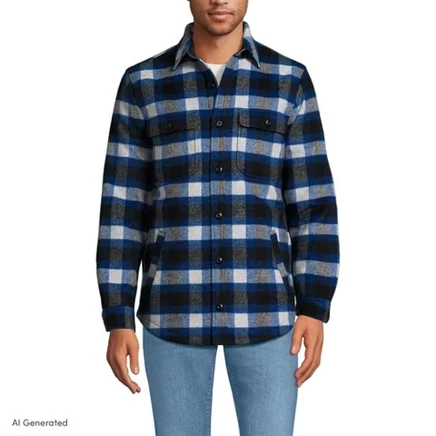 Men's Super Brushed Shirt Jacket regular large / aged steel heather/blue plaid