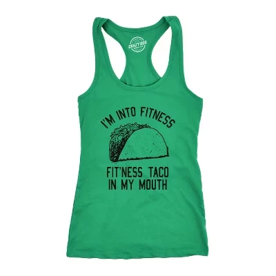 Женская майка для фитнеса Taco In My Mouth Tanktop Funny Shirt - Женская майка Crazy Dog для смеха зеленого цвета