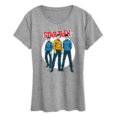 Женская футболка Galaxy Captain Kirk Spock Crew с коротким рукавом и графическим рисунком серого цвета