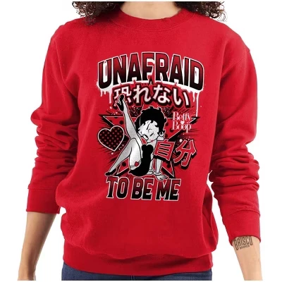 Женская толстовка с круглым вырезом иероглифом Betty Boop Unafraid To Be Me лицензированного белого цвета