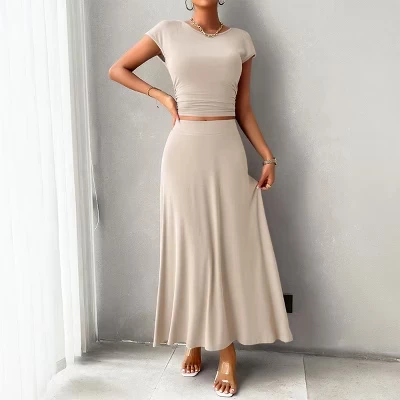 Женский комплект BLUEMING: топ и юбка, абрикосовый