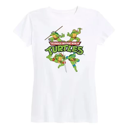 Женская футболка TMNT Donnie Mikey Raph Leo, белая