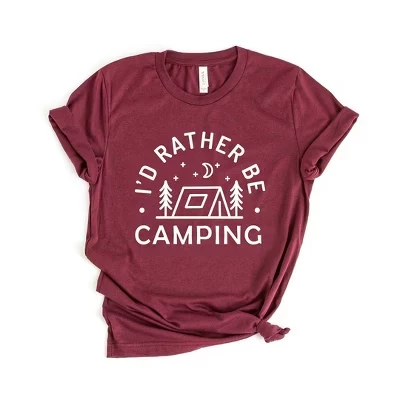 Женская футболка I'd Rather Be Camping Tent с коротким рукавом и рисунком темно-бордового цвета