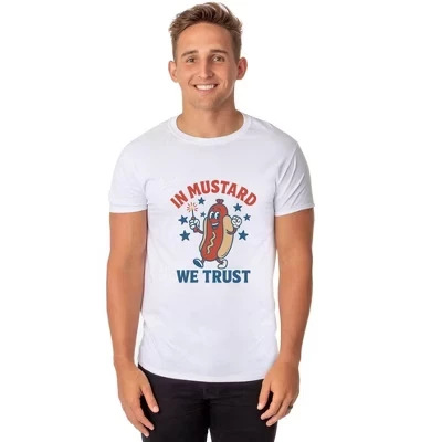 Мужская футболка в горчичном цвете We Trust Hot Dog Fireworks с патриотическим рисунком для взрослых, белая