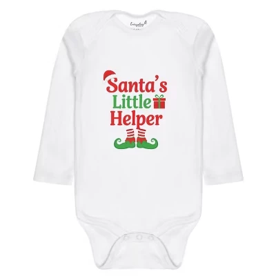 Рождественская коллекция Baby Onesie от маленького помощника Санты – Праздничные сапоги Эльфа и подарочное боди с рисунком белого цвета