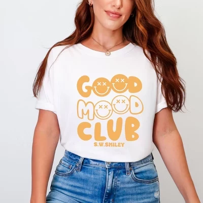 S.W.Smiley Good Mood Club Smiley Double X - Женская одежда, окрашенная футболка с рисунком белого цвета
