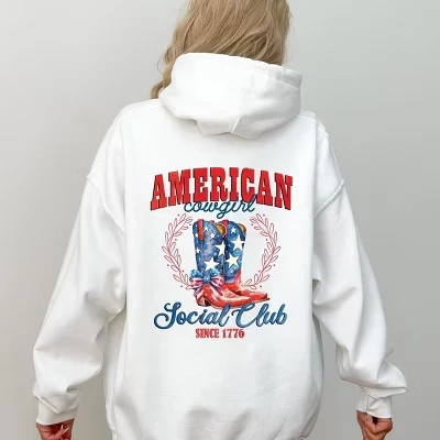 Толстовка American Cowgirl Social Club с капюшоном спереди и сзади белого цвета