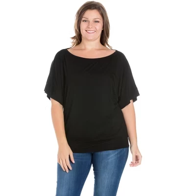 Плюс свободный топ Dolman с коротким рукавом - ™ черный