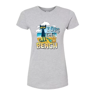 Женская приталенная футболка с рисунком I Dig The Beach серого цвета