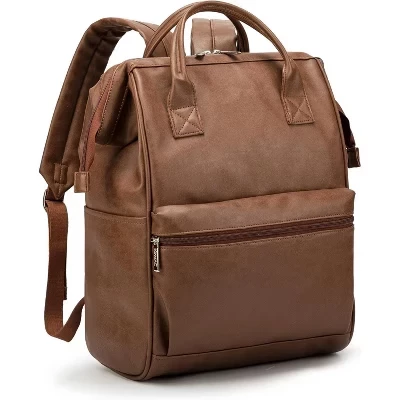 Wide-Open Laptop Backpack for 15.6 Inch - Travel & Outdoor Backpack, Floral Design. coffee pu