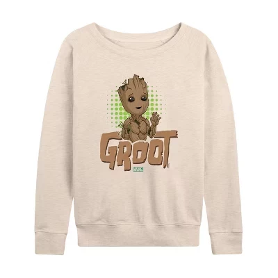 Женская футболка Guardians of the Galaxy Baby Groot из легкого французского махрового материала с широким вырезом и длинным рукавом с рисунком birch