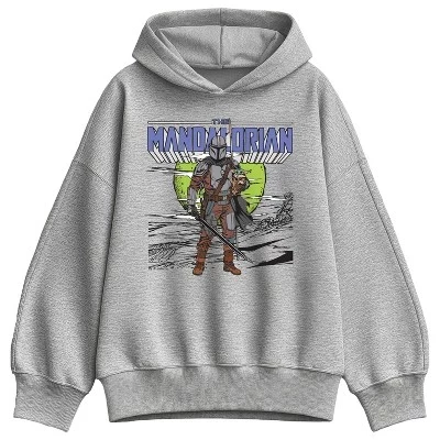 Женское оверсайз худи Star Wars Grogu and Mandalorian, серый меланж