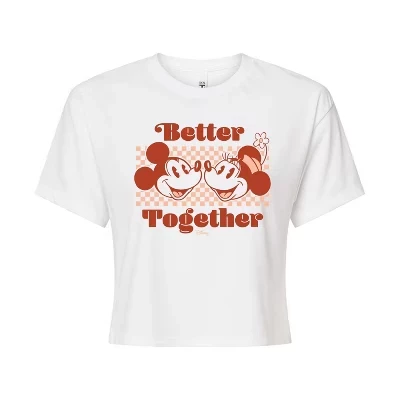 Женская укороченная футболка с рисунком Mickey Minnie Better Together, белая