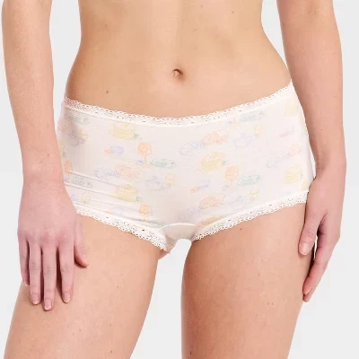 Женское трикотажное нижнее белье Cloud Knit с кружевной отделкой Boyshorts - ™ кремового цвета