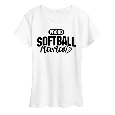 Женская футболка Proud Softball Mama черного цвета с коротким рукавом и рисунком, белая
