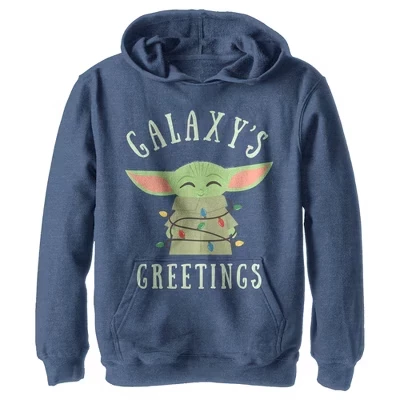 Мальчиковское худи STAR WARS с Grogu, тёмно-синий меланж