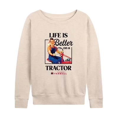 Женская рубашка - - Life Is Better On A Tractor Легкая махровая рубашка с широким вырезом и длинными рукавами с рисунком береза