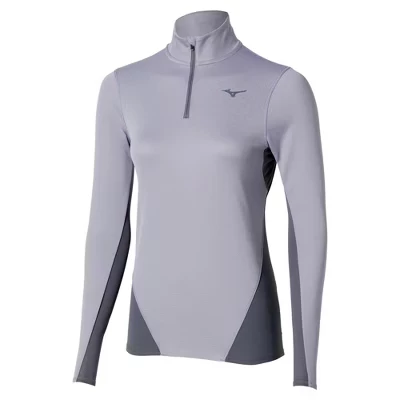 Женская термофутболка Mizuno с короткой молнией, серебристая