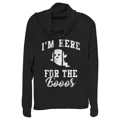 Толстовка с капюшоном и воротником-стойкой Halloween Ghost Here for Boos для юниорок и женщин черный