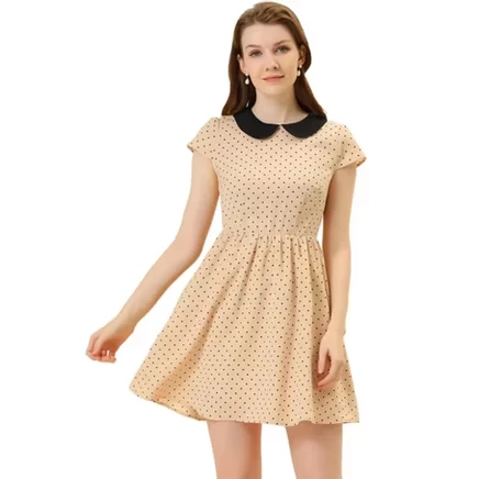 Женское платье INSPIRE CHIC Peter Pan в горох, бежевое