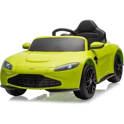 12V Kids Ride On Car Лицензированный спортивный электромобиль Aston Martin, игрушка для малышей, автомобиль на батарейках с дистанционным управлением, светодиодной подсветкой, зеленым клаксоном