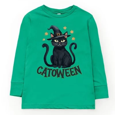 Молодежная футболка Catoween Cat с длинным рукавом kelly