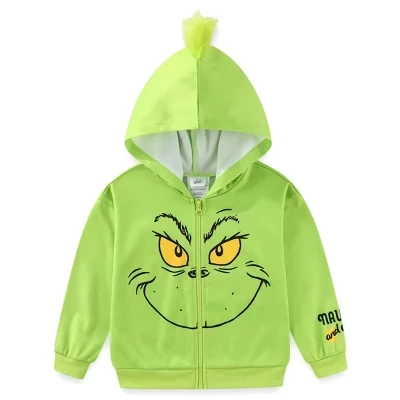 Толстовка с капюшоном Dr. Seuss Grinch Boys на молнии для малышей и больших детей зеленого цвета