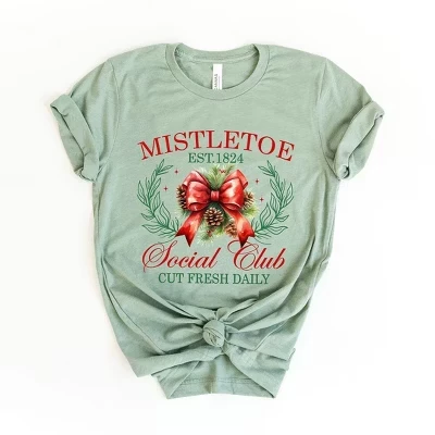 Женская футболка Coquette Mistletoe Social Club с коротким рукавом и графическим принтом sage