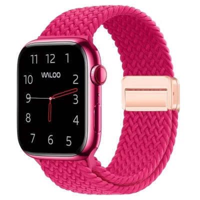 Плетеный нейлоновый ремешок с магнитной петлей для Apple Watch raspberry