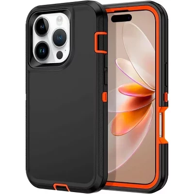 Чехол, совместимый с iPhone 16 Pro Max - Трехслойная сверхпрочная защита оранжевого цвета