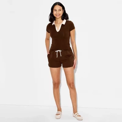 Женская рубашка поло из мягкого хлопка с коротким рукавом - ™ brown