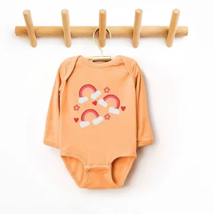 Valentine Rainbow Baby Long Sleeve Bodysuit 18 months / peachy