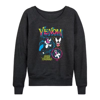 Women's -  - Bootleg Lightweight French Terry Wide Neck Long Sleeve Graphic Shirt heather charcoal