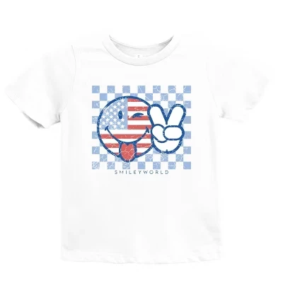 Молодежная футболка с коротким рукавом SmileyWorld в патриотическую клетку Peace, белая