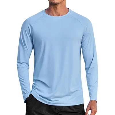 Мужские солнцезащитные рубашки с длинным рукавом Rash Guard, футболки для плавания, легкие быстросохнущие рубашки для рыбалки светло-голубого цвета