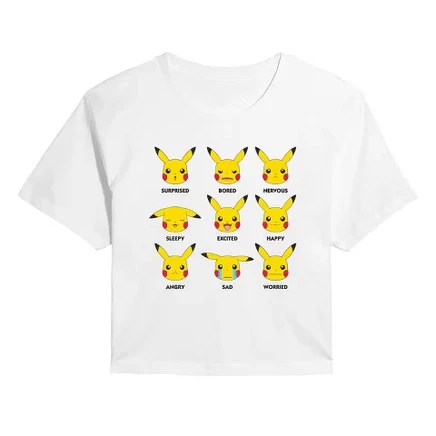Женская укороченная футболка Pokemon Moody Pikachu с принтом, белая