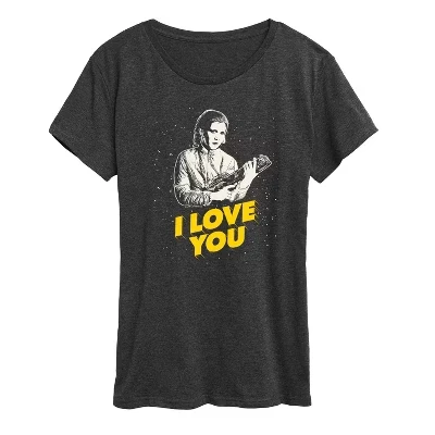 Женская футболка с изображением принцессы Леи на день святого Валентина I Love You и коротким рукавом heather charcoal