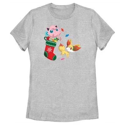 Женская рождественская футболка-чулок Jigglypuff и Fennekin athletic heather