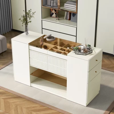 Комод GDFStudio Ken со стеклянной столешницей, белый