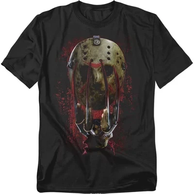 Взрослая футболка Freddy Vs Jason Mask And Claws черного цвета