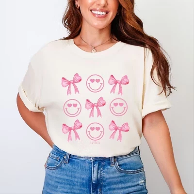 S.W.Smiley Smiley Face Coquette Chart - Женская одежда, окрашенная футболка с рисунком белого цвета