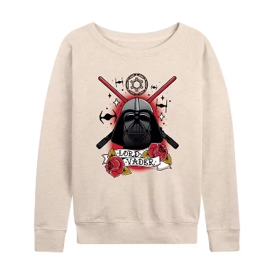 Women's -  - Darth Vader Traditional Tattoo Lightweight French Terry Wide Neck Long Sleeve Graphic Shirt birch