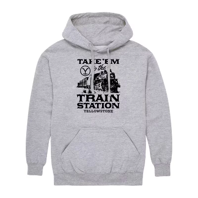 Мужская - - Take Em Train Station- Мужской флисовый пуловер с капюшоном, графический флисовый пуловер с капюшоном, спортивный вереск