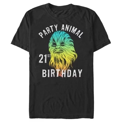 Men's  Chewie Party Animal 21st Birthday Color Portrait T-Shirt black
